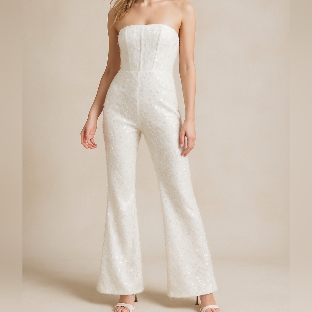 New with tags PrettyLittleThing White Strapless Jumpsuit